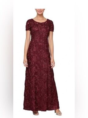 Alex Evenings Periwinkle Wine Sequin Rosette Lace A-Line Gown Size:14 $269
